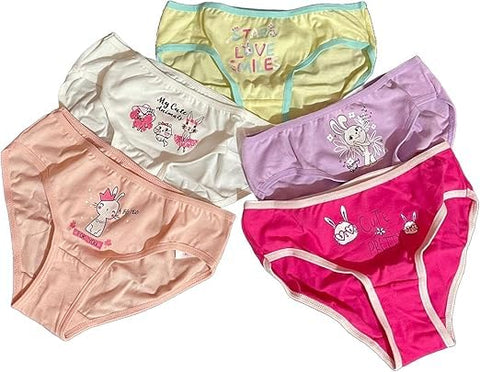 5 Piece Cotton Underwear Panties For Girls Multi Color Size From 2 Years To 10 Years Code UW1003 Vanilla
