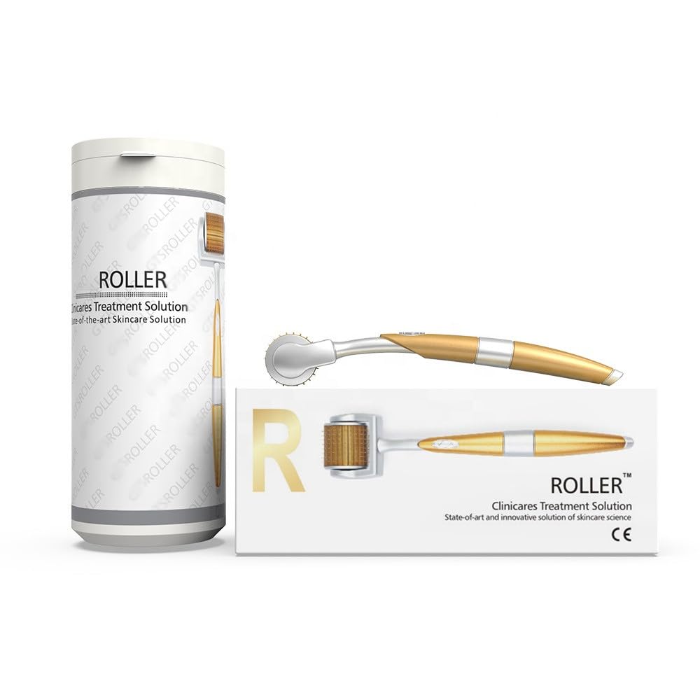 The Professional gold platted Derma Roller (1 mm) length, features 192 titanium alloy needles, offering a premium skin care tool designed for home use,Face, Beard growth,Hair Growth.