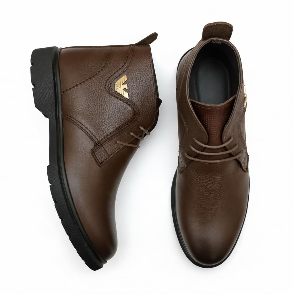 Men's Half Boots 100% Genuine Leather – Elastic Rubber Sole – Available in Black, Dark Brown and Light Brown