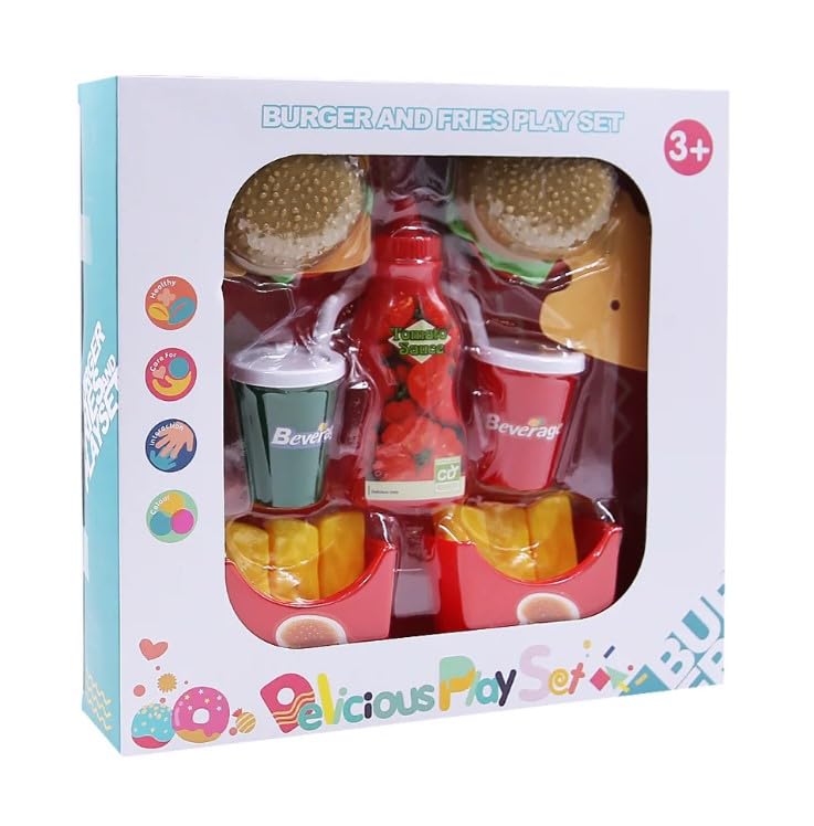 Burger & Potato Playset for Kids Ages 3+ Includes Burgers, Potatoes, Drinks and Tomato Sauce