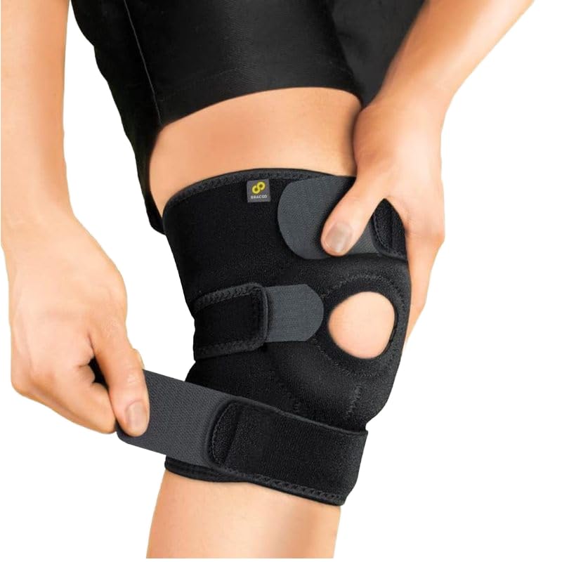 Knee Brace Open Patella Knee Brace with Adjustable Strap Extra Thick Breathable Neoprene 1 Pack Posture Correction One Size for Right and Left Knee (Black)