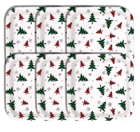 Christmas Paper Plates, Disposable Holiday Party Dinnerware with Red and Green Tree Pattern, Winter Festive Theme, 6 Count