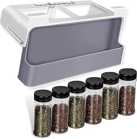 Under Cabinet Spice Organizer with 6 Plastic Jars, Hanging Rack Storage System (Multicolor)