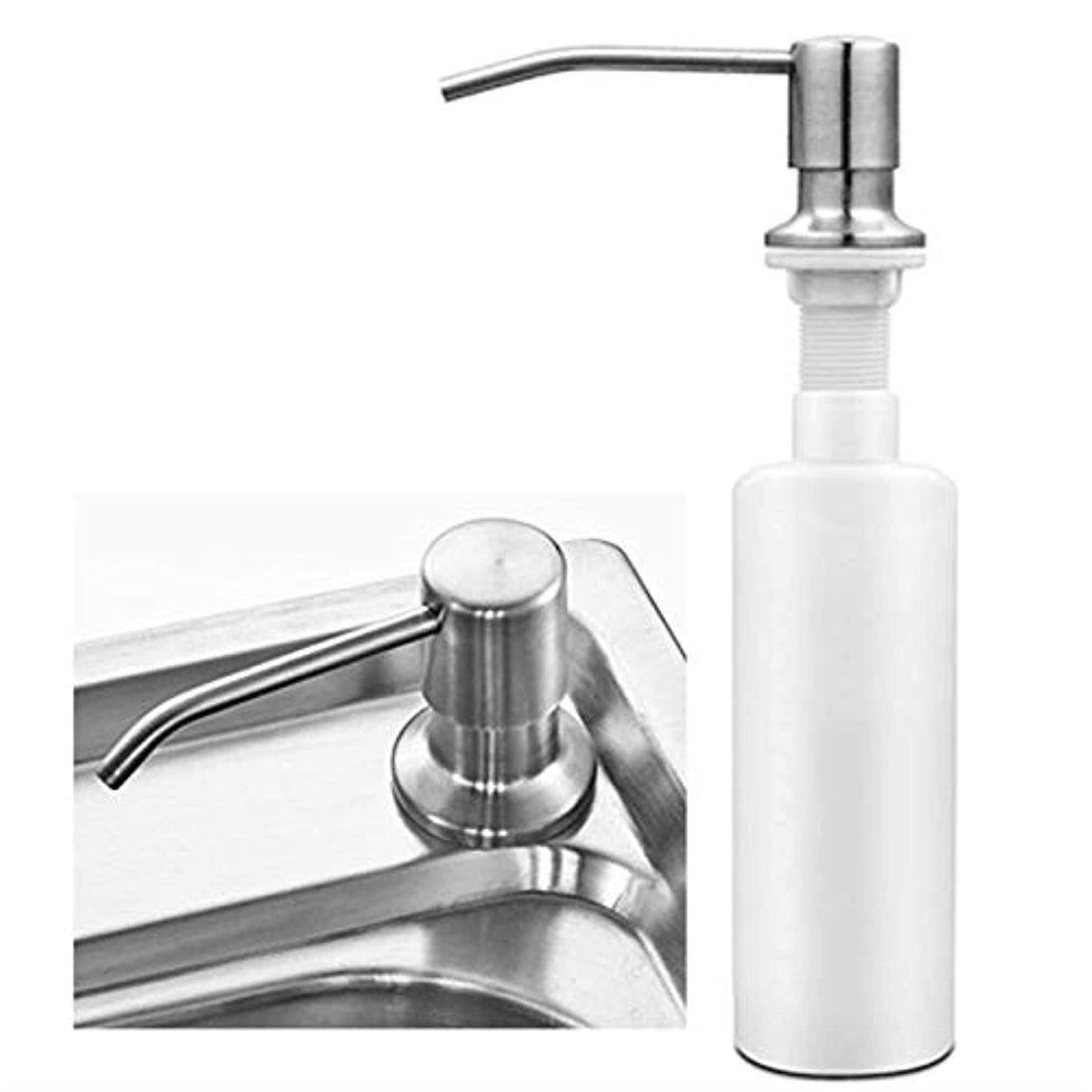 Home Bathroom Holders Soap Dispensers Kitchen Sink Soap Dispenser Detergent Liquid Soap Lotion Dispensers Stainless Steel Head+ ABS Dispenser Lotion Soap Dispensers (Color : White, Size : 300ml)