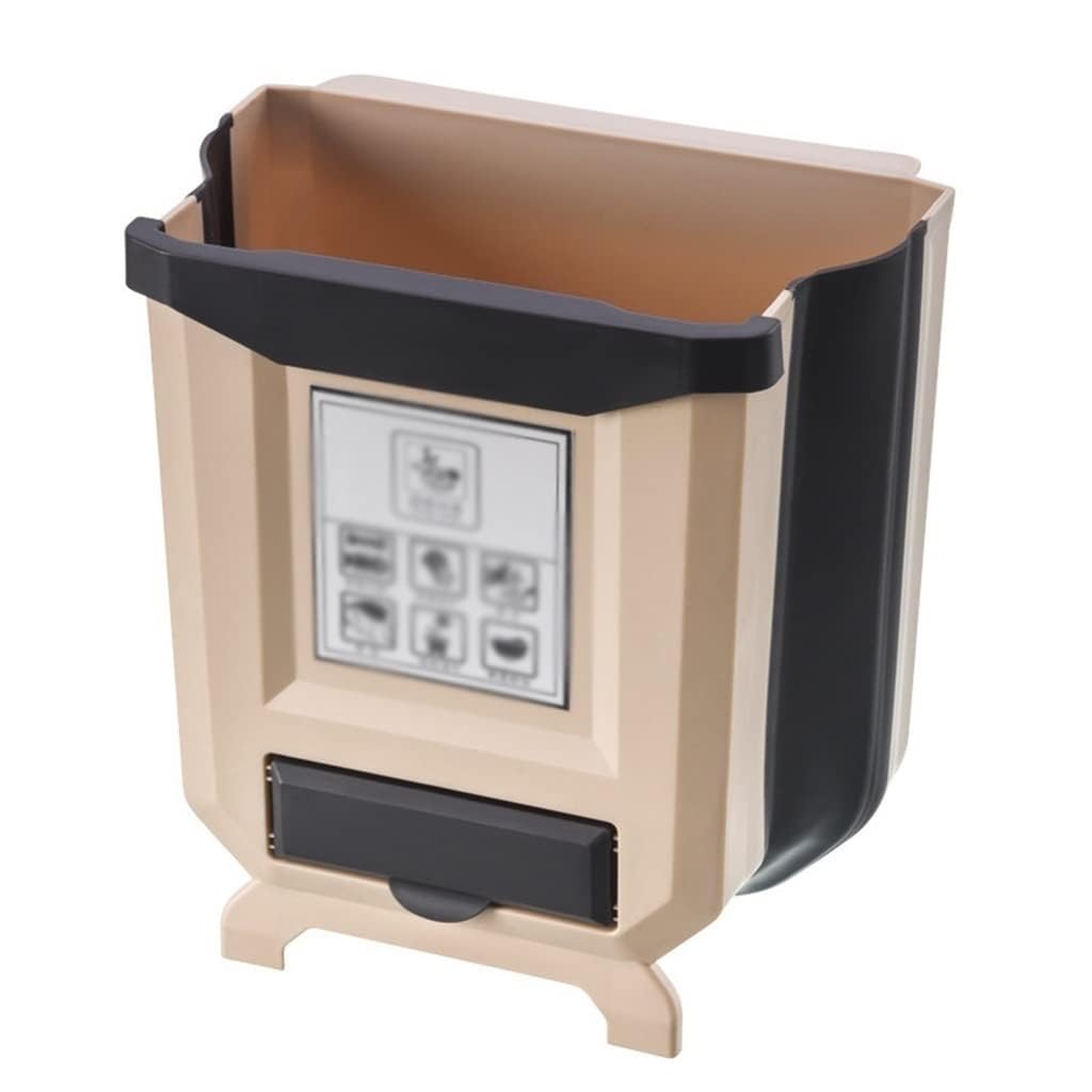 Hanging Trash Cash - Folding Waste Bin Space-Saving Trash Can, Portable for Home, Kitchen, and Bathroom (Brown)