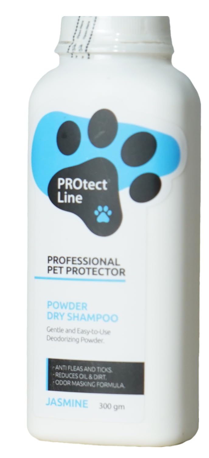 SafeLine Dry shampoo - PROtect Line Powder Shampoo for cats and dogs - Anti Fleas and ticks سيف لاين دراي شامبو جاف بودرة مضاد للحشرات للقطط والكلاب (300 gram, Jasmine)