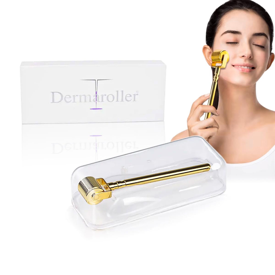 Derma Roller Microneedling Kit 540 Titanium Micro Needles Skin Rejuvenation Tool For Face & Body – Gentle Home Microneedle Therapy, Ergonomic Handle, Hygienic Storage Case, Unisex (Gold, 1.0 mm)