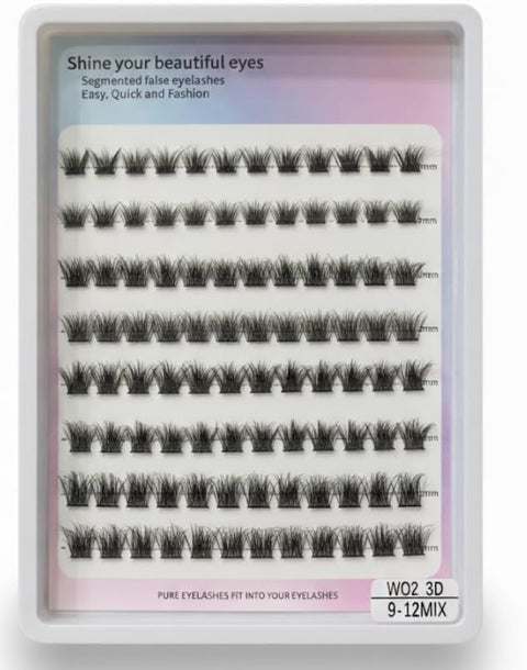 LAHES 200PCS - Extensions Individual Lash Volume 6D mink - FREE EYELASHES - Natural Eyelashes (WO2 3D- 9-12 MM-MIX)-ONE BY ONE-MIX