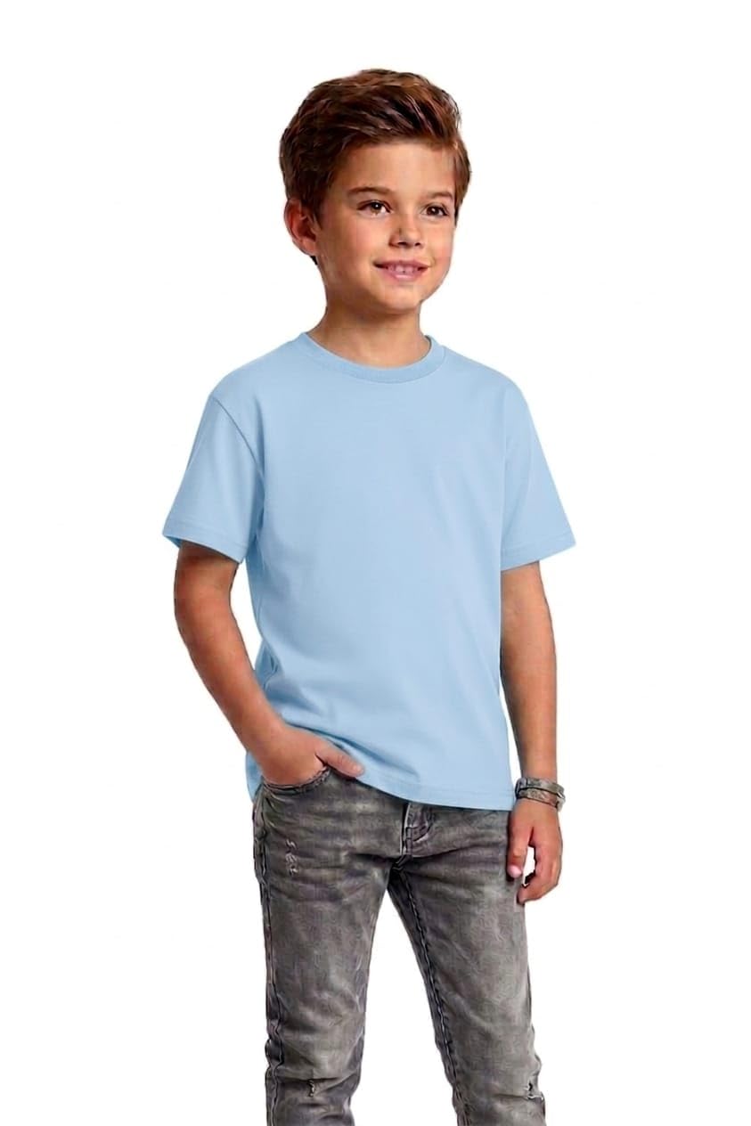 kids basic shirt sky blue, 100% cotton, size 6:7Y