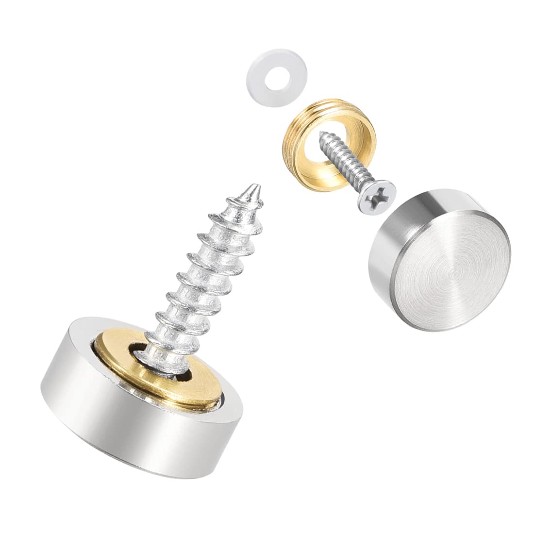PATIKIL 14mm Mirror Screws, 4pcs Decorative Caps Nail Cover Brushed Stainless Steel