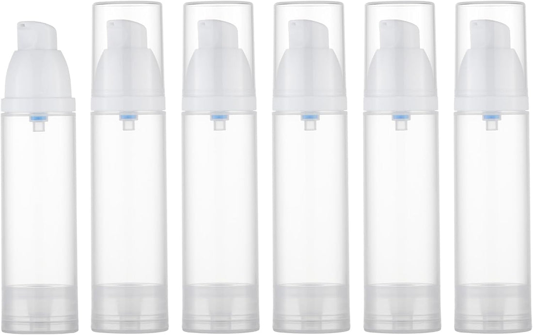 Lulupack 1.7oz Airless Pump Bottle - Mini Travel Foundation Bottle for Moisturiser - Small Makeup Skincare Container for Toiletry - Empty Cream Vacuum Pump Dispenser for Cosmetic 50ml 6PCS Clear