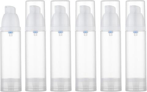 Lulupack 1.7oz Airless Pump Bottle - Mini Travel Foundation Bottle for Moisturiser - Small Makeup Skincare Container for Toiletry - Empty Cream Vacuum Pump Dispenser for Cosmetic 50ml 6PCS Clear
