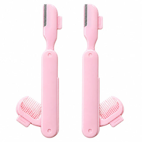 2 Pieces Eyebrow Razors and Facial Hair Razor Set, 2 in 1 Eyebrow Razor with Built-in Folding Comb, Suitable for Face and Eyebrow for Women