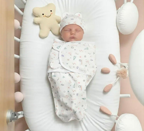 SwaddleNewborn Baby Swaddle 100% Cotton Sleep Better Reduce Crying_HAPPY_KIDDO_Multicolor (beige)