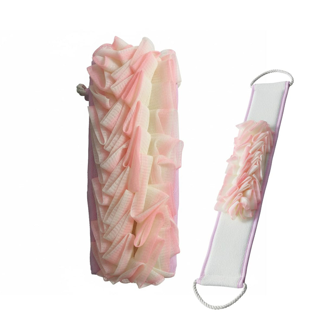 Back Scrubber for Shower, Exfoliating Bath Towel 3D, 80 Cm, Microfiber Loofah Back Washer with Long Strap, Double-sided Body Brush for Men and Women, B-629 (Pink)