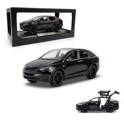 1:28 Scale Electric SUV Car Model Car with Open Up Rear Doors Special Display Base Light and Sound (Black)