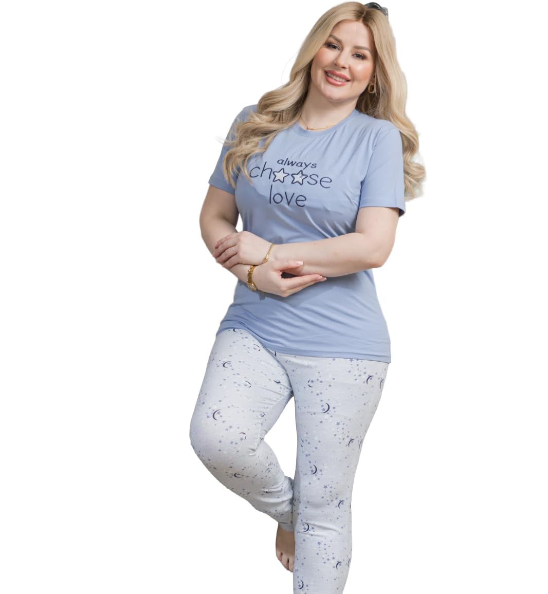 Womens Pajamas Soft Cotton Short Sleeve T-Shirt with Comfy Pants Lightweight Elastic Material Give You a Comfortable and Calm Feel While Sleeping and Relaxing at Home