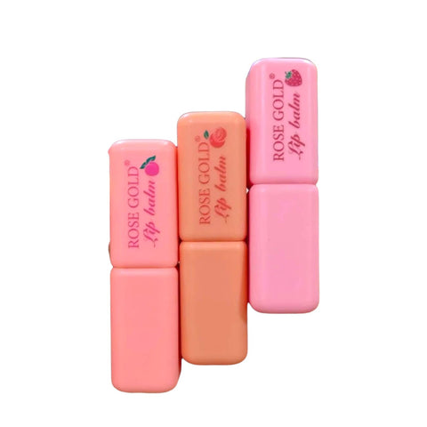 Rose Gold Shine Lip Balm, Long Lasting Fruit Formula, Set of 3
