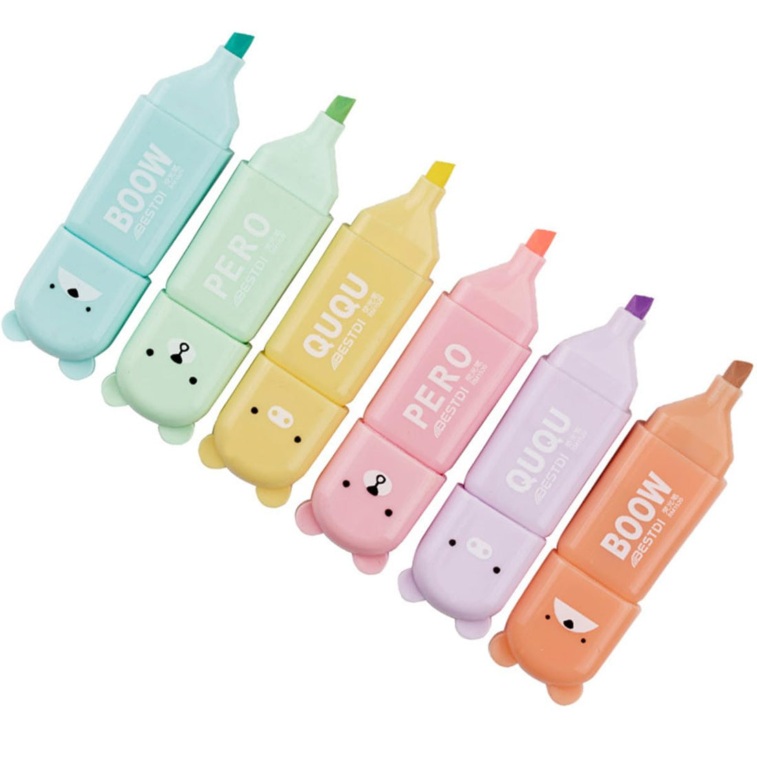 WAN 6 Pcs Highlighter Pens Novel And Cute Mini Bear Fluorescent Pen Little Bear Highlighter Set, Macaron Mini Highlighter Writing Graffiti Stationery, Drawing Pen for Office And School Office Supplies