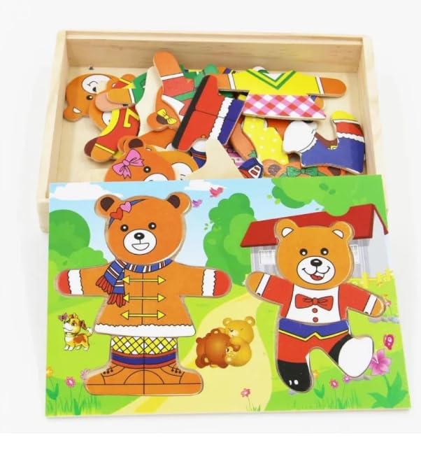 Joy & LEARN Wooden Dress-Up Teddy Bear Puzzle, Educational Toy for Boys & Girls, Size: 21 x 14 x 3 cm