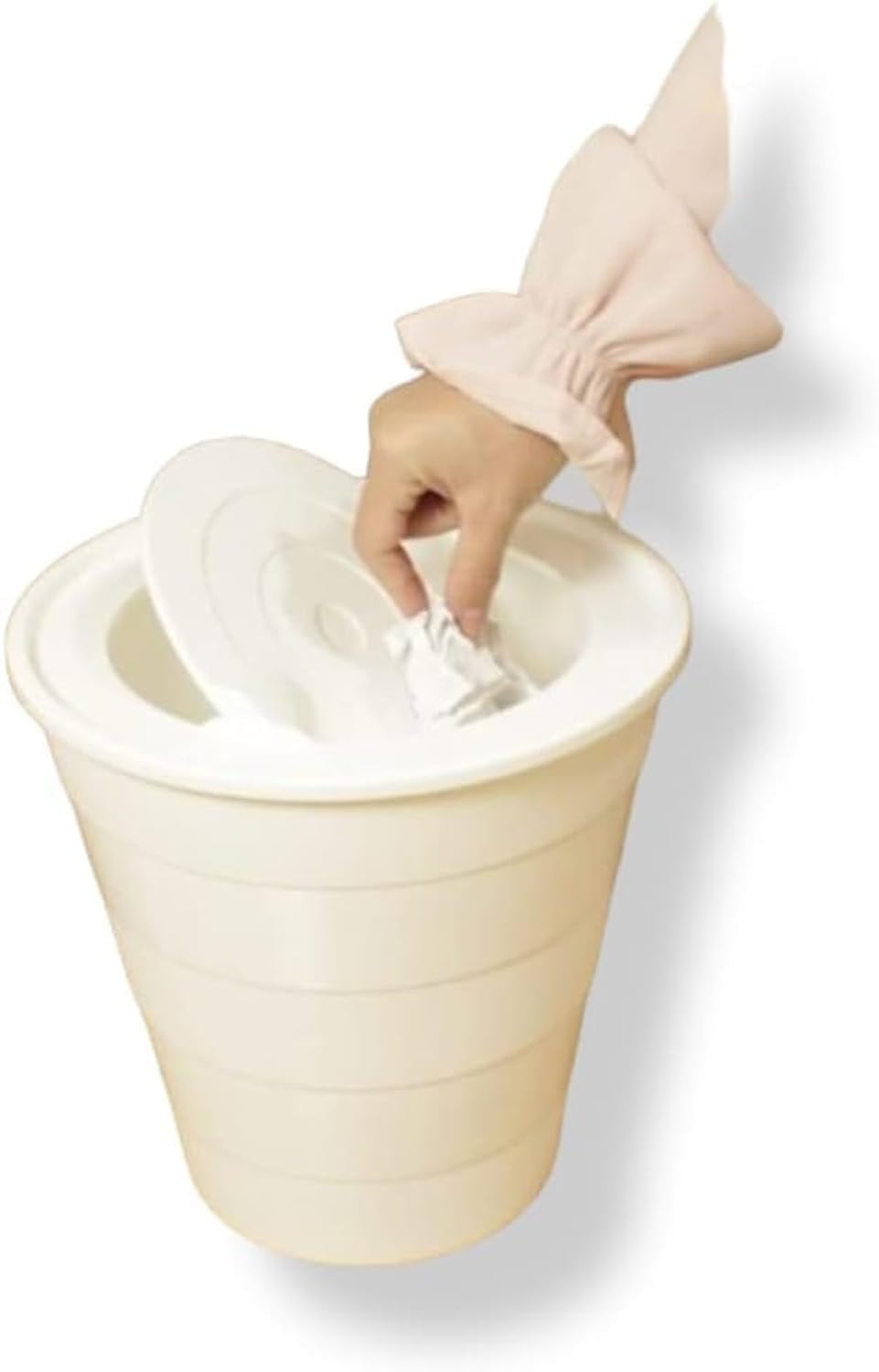 Plastic Trash Can With Lid For Kitchen And Bathroom - White
