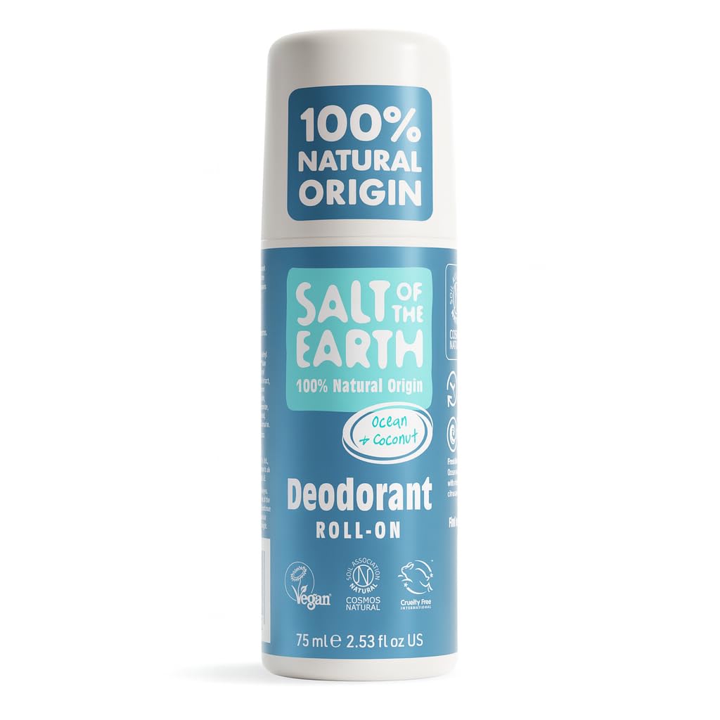 Salt Of the Earth Natural Deodorant Roll On, Ocean & Coconut - Vegan, Long Lasting Protection, Leaping Bunny Approved, Made in the UK, 75 ml