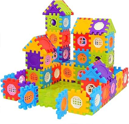 Colorful Interlocking Building Blocks for Kids, Mixed Color Pieces with Shapes 125 Pieces
