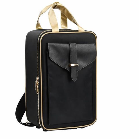 Portable Makeup and Hard Gel Tools Organizer Bag, Large Capacity Beauty Storage Case with Double Zipper, Front Pocket, Top Handle and Shoulder Strap for Travel, Salon and Home Use