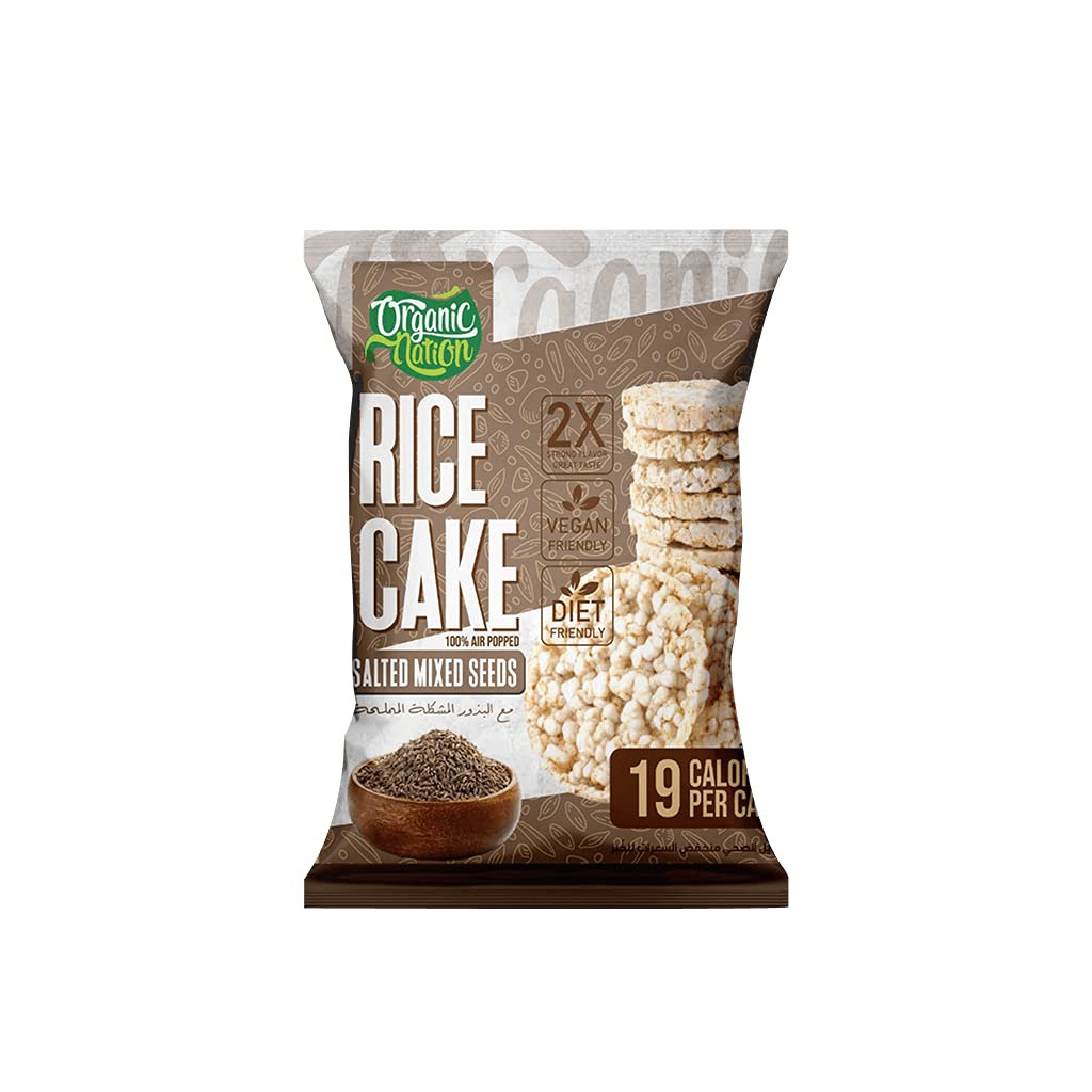 Organic Nation | Rice Cake | Crunchy | Organic Brown Rice | High Fiber | Easy Snack | Gluten Free | 19 Calories | 5 Rice Cakes | Salted Mixed Seeds