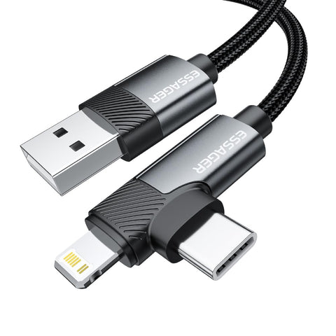 ESSAGER USB-A to USB-C + iPhone-Compatible Port Dual Connector Cable (3A Fast Charging) – Durable Nylon Braided – for iPhone, iPad, Samsung, Huawei & More (1 Meter)
