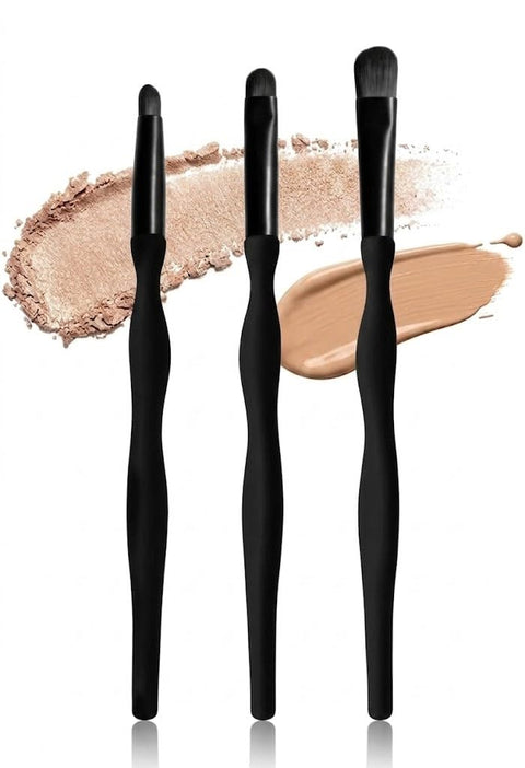 3 Piece Eyebrow Brush & Eyeshadow- concealer Makeup Brush Set With Soft Synthetic Hairs & Real Wood Handle for Eyeshadow, Eyebrow, Eyeliner, Blending