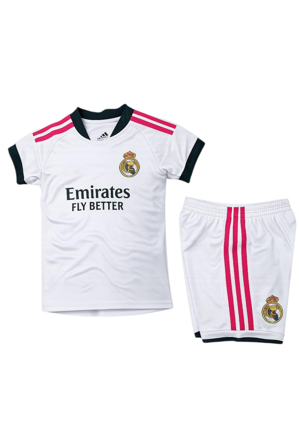 Madrid 2026/2027 Football Set For Boys - White With Pink Stripes - Sports T-Shirt & Shorts - High Quality Material