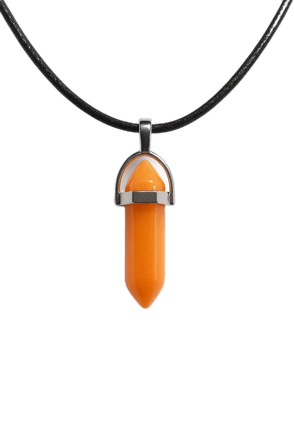 Natural Healing Stone Crystal Necklace with Black Leather Rope, Elegant Design Gemstone Necklace, Many Colors Available