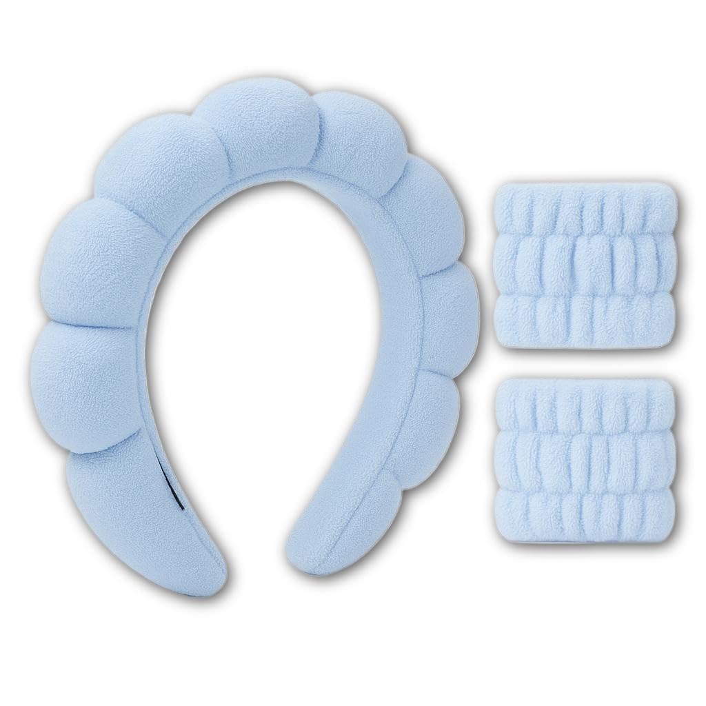 Spa Headband - Luxuriously Soft Scalloped Plush Design with Comfortable Fit, Perfect for Facial Treatments, Relaxing Baths, and Skincare Routines, Machine Washable for Easy Care (Baby Blue, 10CM)