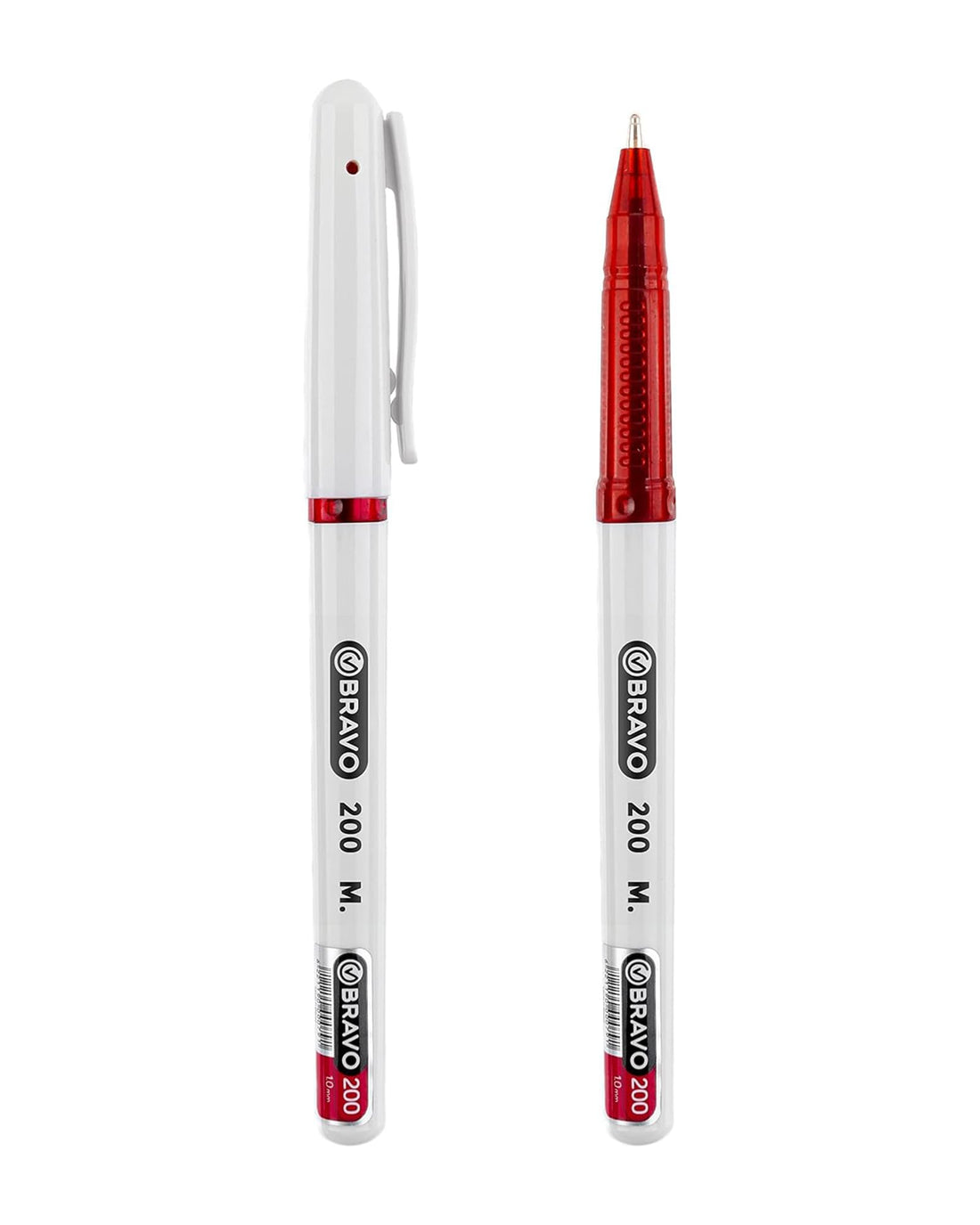 Bravo 200 Ballpoint Pen 1 Mm Pack Of 10 Pieces Red Ink For School, Home And Office - Multicolor