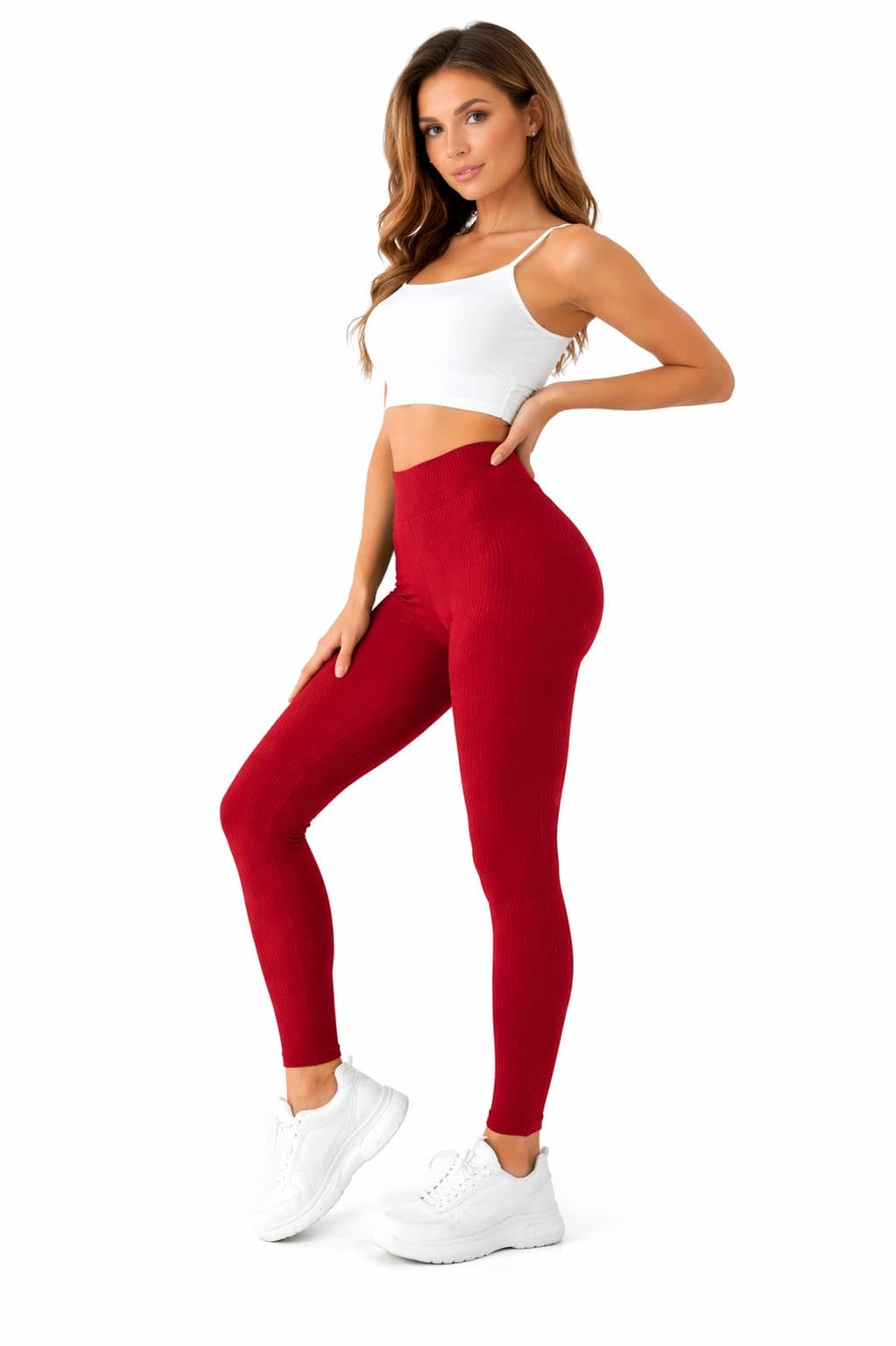 Women's High Waist Lycra Cotton Rib Leggings – Longitudinal Stripes – Thick Non Pilling Fabric – Gym & Sports Leggings