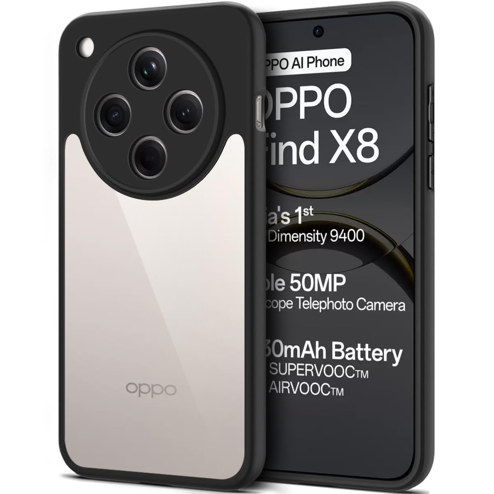 For Oppo Find X8 Hard Back Cover Q Series Case,Transparent Hard Back And Silicone Tpu Black Frame High Protection Compatible with Oppo Find X8 (6.59'') - Transparent&Black