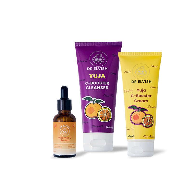 Dr. Elvish C-Glow Essentials Set – Vitamin C Skincare Routine with Cleanser, Serum & Brightening Cream | Complete Glow-Boosting Kit for Dark Spots, Uneven Skin Tone & Dull Skin