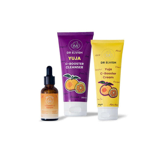 Dr. Elvish C-Glow Essentials Set – Vitamin C Skincare Routine with Cleanser, Serum & Brightening Cream | Complete Glow-Boosting Kit for Dark Spots, Uneven Skin Tone & Dull Skin