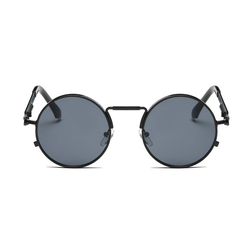 Retro steampunk round frame black sunglasses for men
