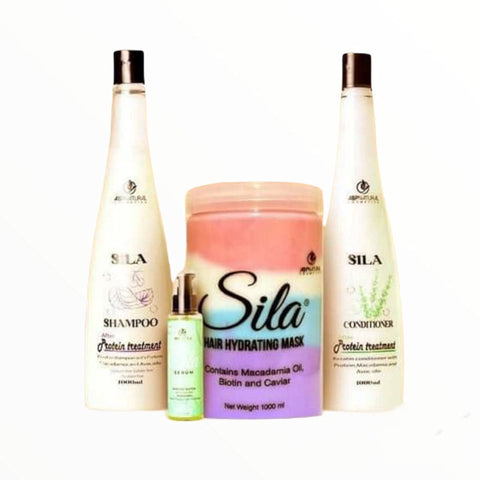 Sila Brazilian Shampoo Conditioner and Bath Cream Liter and Avocado and Macadamia Extracts Serum for Protein Treated Hair