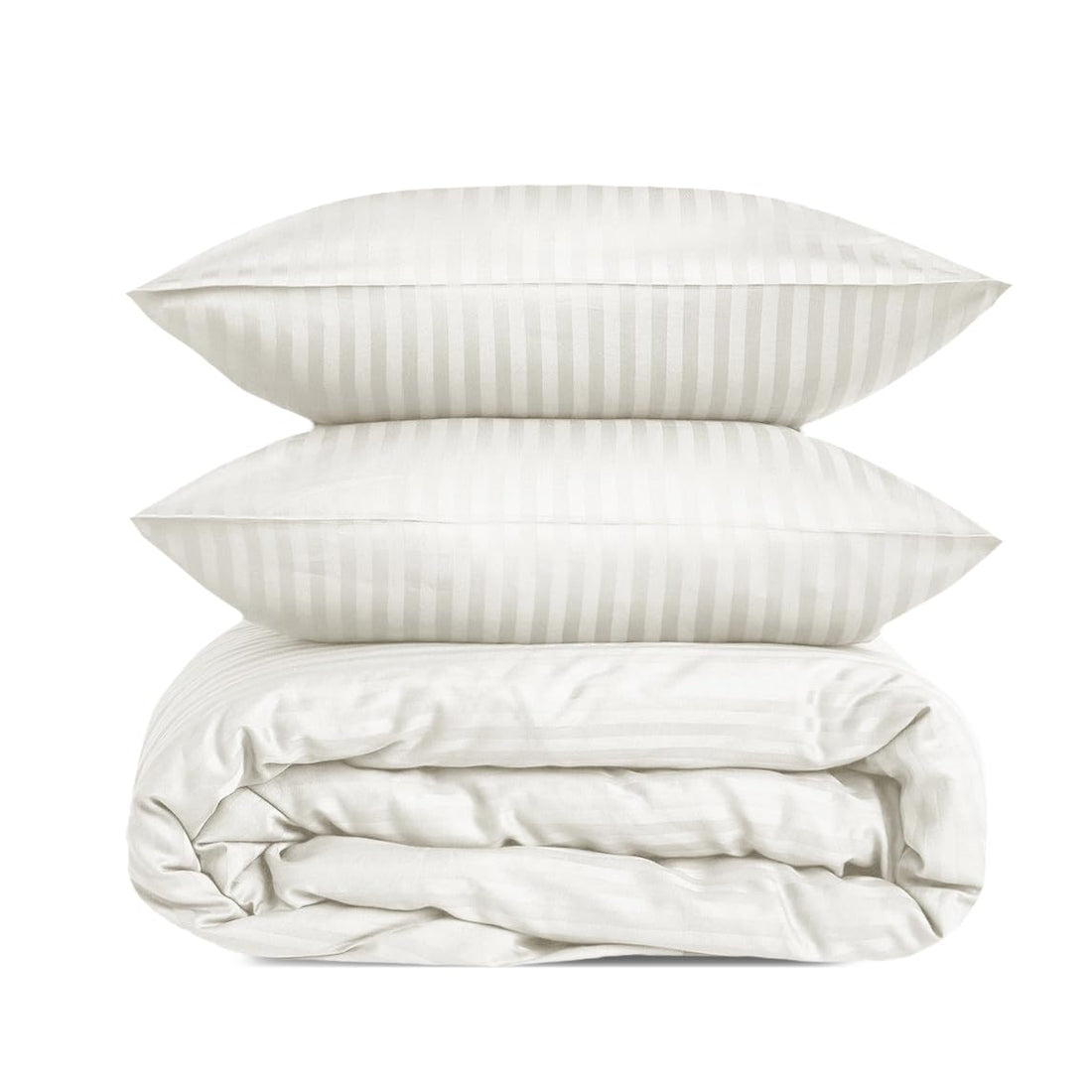 Luxury Satin Stripe Duvet Cover Set 1cm Stripes – Soft Cotton Hotel Bedding, Breathable, Durable, Elegant Design (Off white, Single) size 180x240 cm