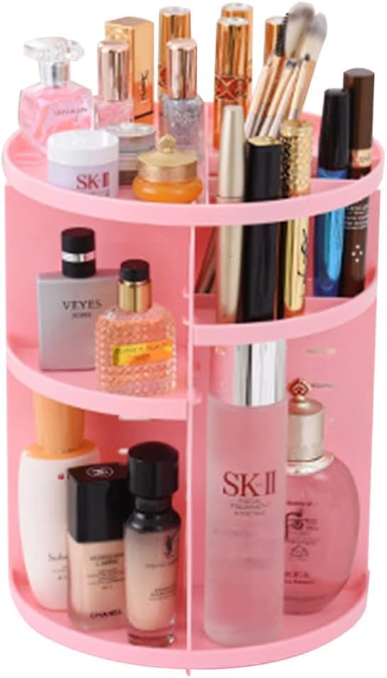 Adjustable 360° Rotating Makeup Organizer – Large Capacity Multi-Layer Cosmetic Holder, Stylish and Practical Design for Organizing Beauty Skincare Tools on Vanity or Bathroom (Pink)