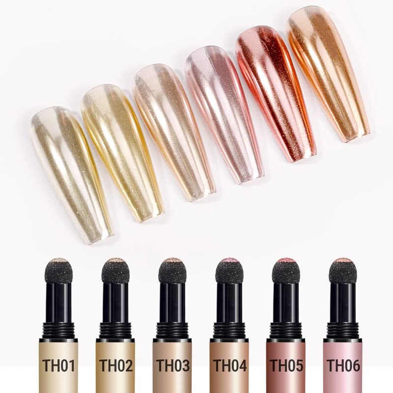 Red Square Air Cushion Magic Chrome Nail Powder Pen, Holographic Nail Powder Pen, Air Cushion Magic Pen Nail Art Powder Decoration Pen,1 Pack (TH 06)