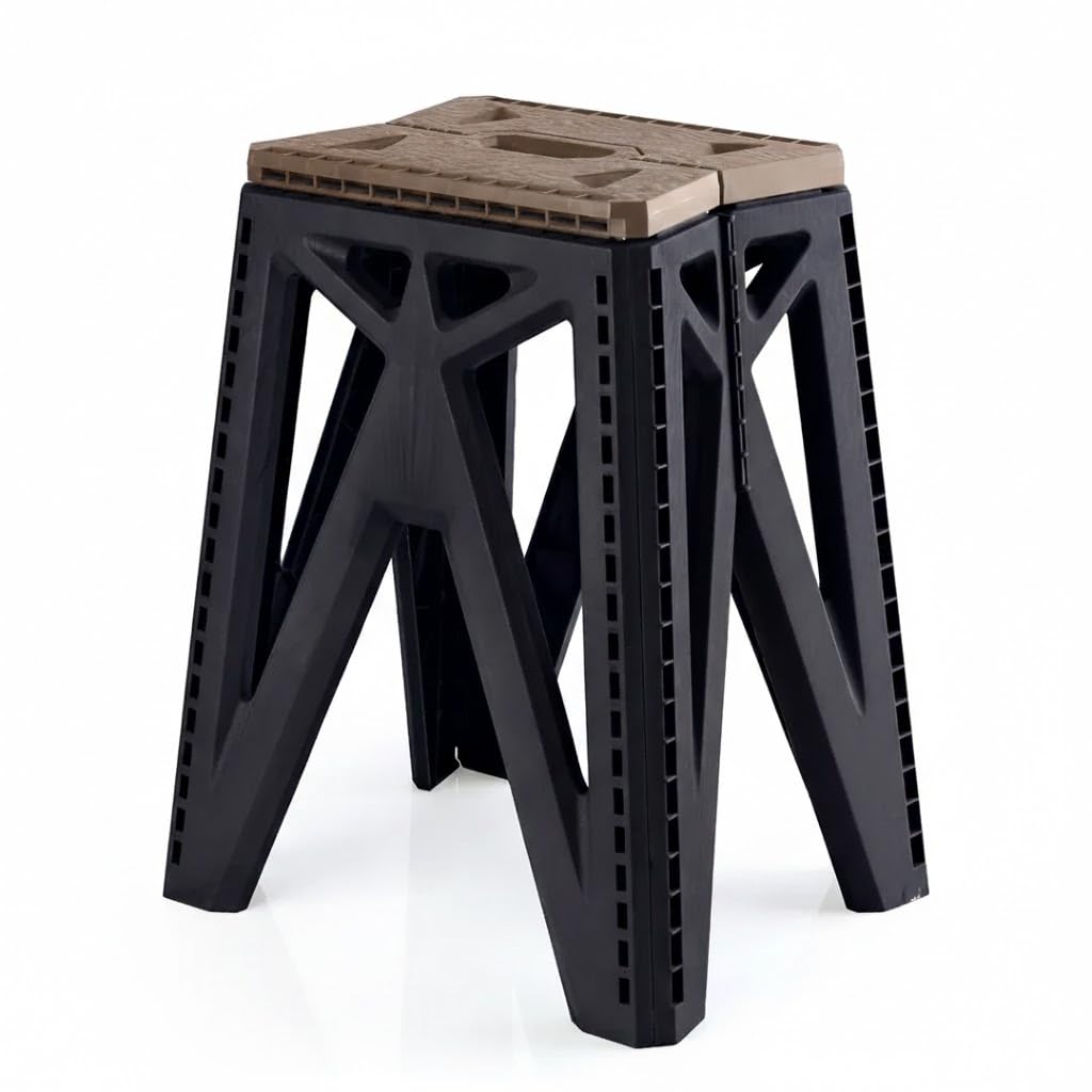 Portable Folding Chair, Durable Plastic, Black, 45cm Height, 500kg, with Carry Handle, Space Saving, Anti-Slip