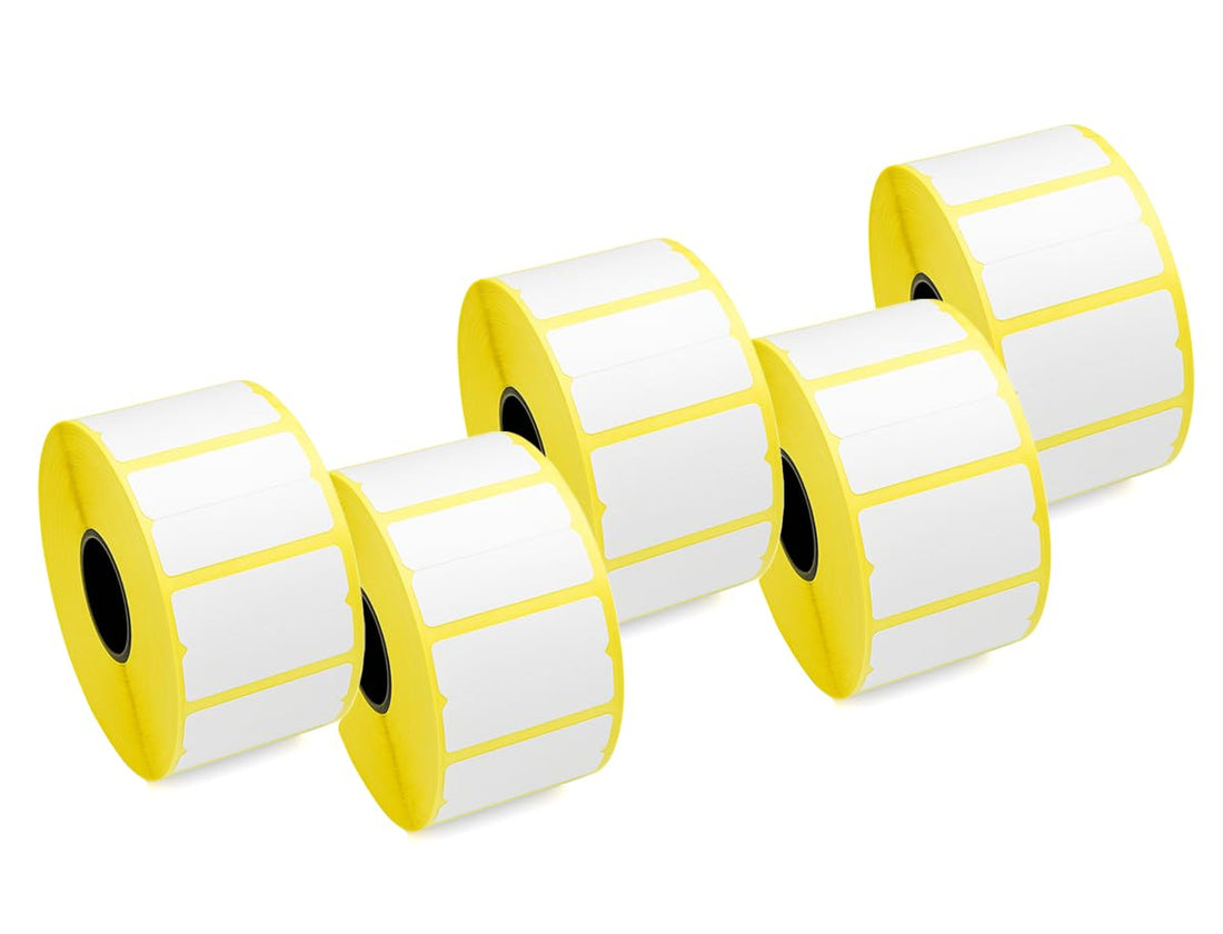Barcode Label Rolls - Adhesive Labels For Barcode Printers, Set Of 5 Roll Size 2.5 CM X 3.8 CM Splitted To (1.25 CM&1.25 CM), Each Roll Contains 1300 Labels, Easy Peel & Labeling Stickers