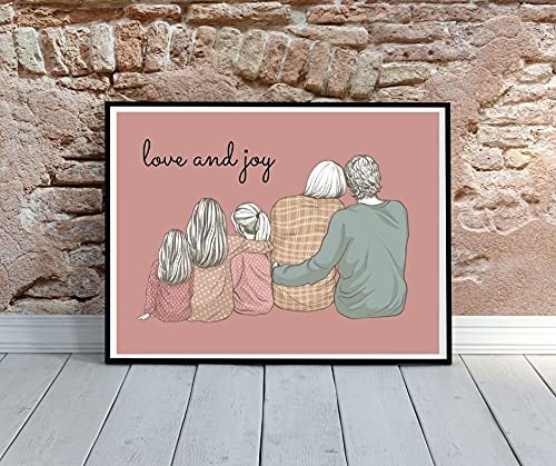 Our Family, Wall Decor, Inspirational Quoteh, portrait for your Family Father and Three Girls (Black, Hardwood)
