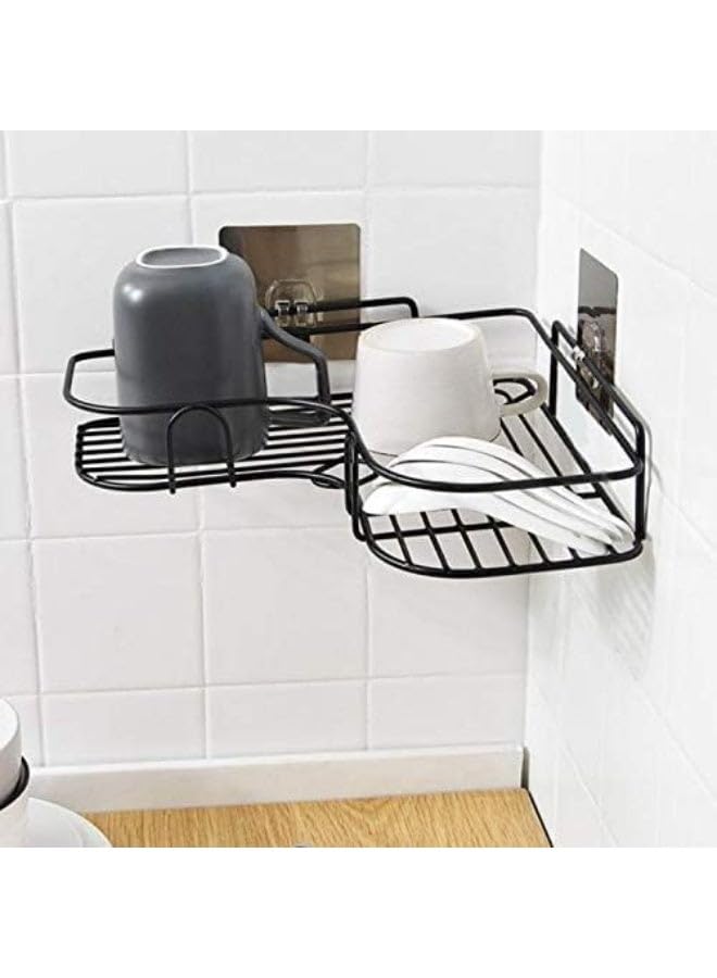 Corner bathroom shelf, rust-resistant bathtub accessory organizer, adhesive basket storage rack, shampoo holder for wall organization