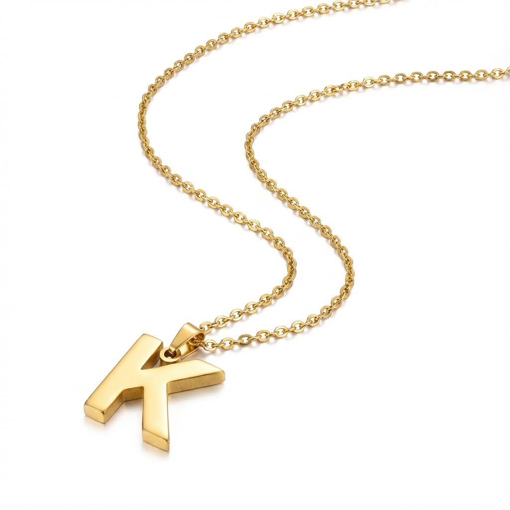 Gold Letter ' K ' Necklace for Women 18K Gold Plated | 3D Dainty Letter Pendant | Soft Personalized and Trendy Jewelry | Perfect Birthday Gift | Stainless Steel | Rust and Fade Resistant
