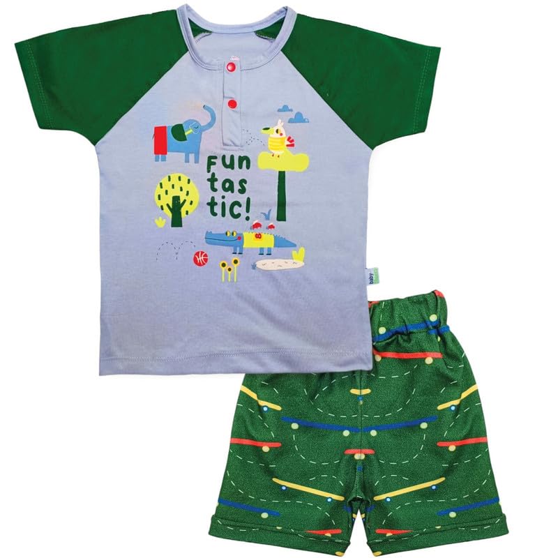 Baby Shoora Boys Pajama Half Sleeves T-shirt&Short Printed Animals Long SleevesT-Shirt&Short (pack of 1)